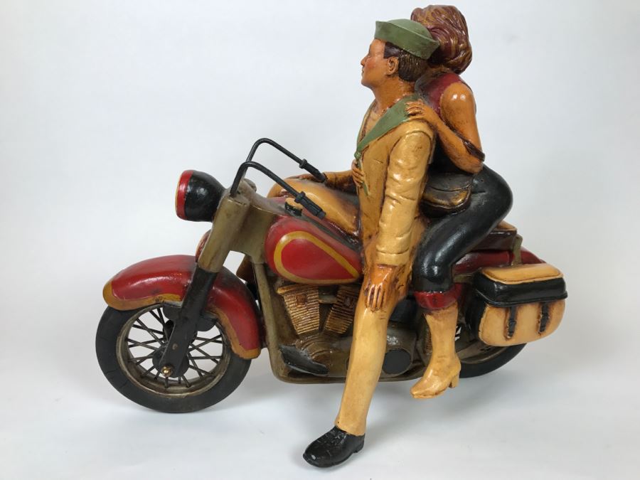Large Decorative Motorcycle Model With Navy Man And Woman Sitting On Bike [Photo 10]