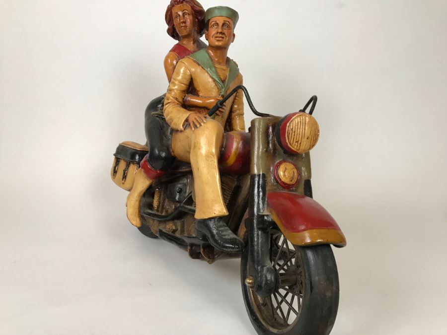 Large Decorative Motorcycle Model With Navy Man And Woman Sitting On Bike [Photo 6]