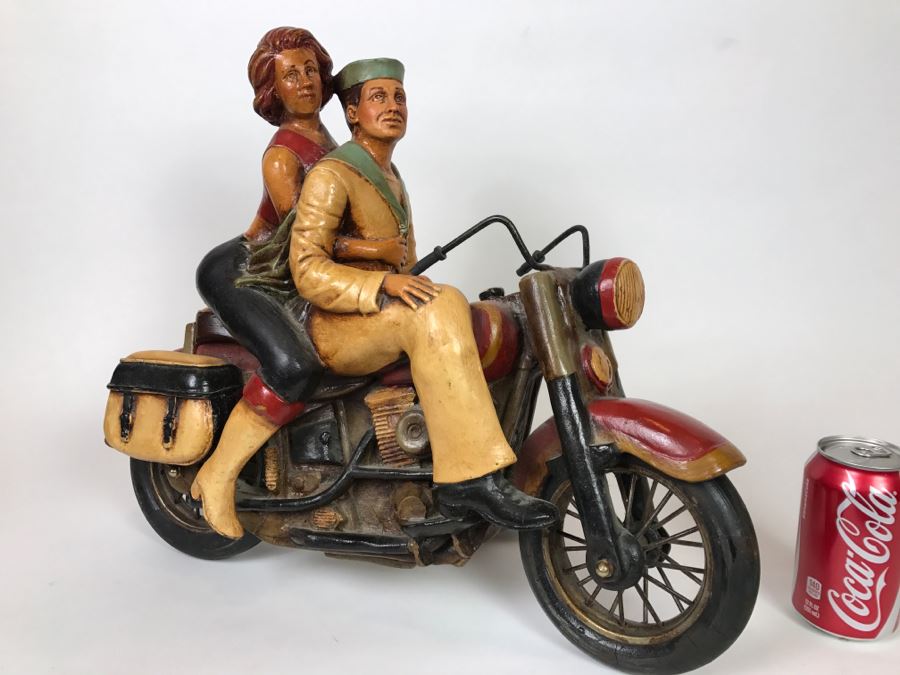 Large Decorative Motorcycle Model With Navy Man And Woman Sitting On Bike [Photo 1]