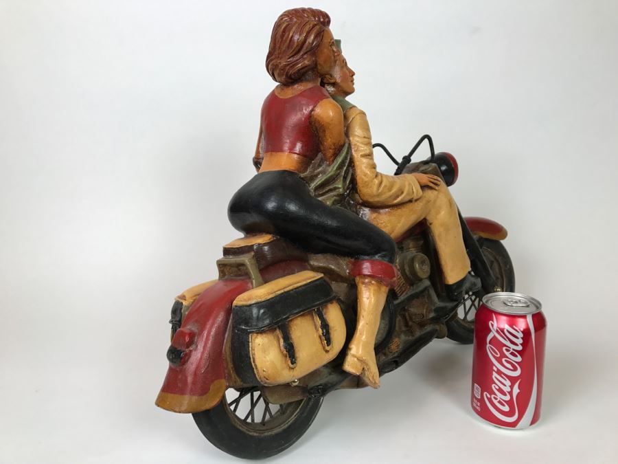 Large Decorative Motorcycle Model With Navy Man And Woman Sitting On Bike