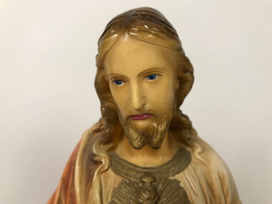 Vintage Plaster Jesus Figurine - Note Repair On Base Of Figurine