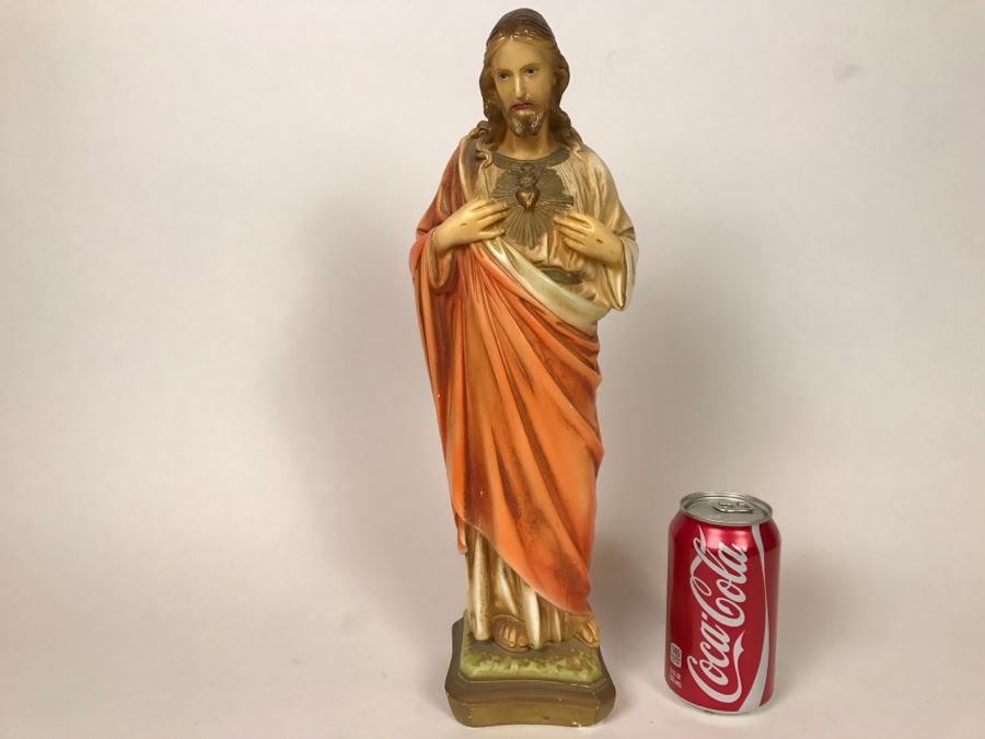 Vintage Plaster Jesus Figurine - Note Repair On Base Of Figurine [Photo 1]