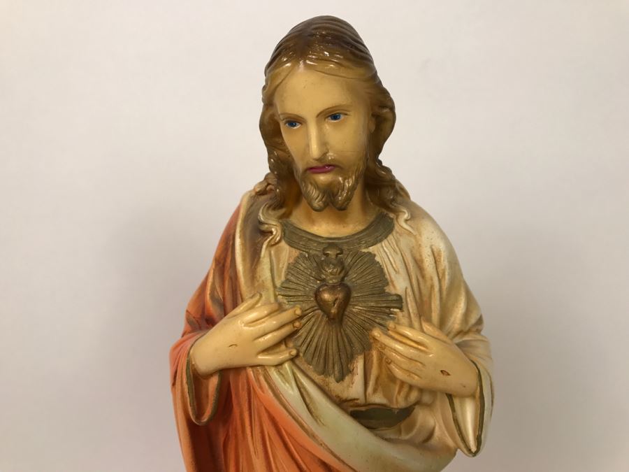 Vintage Plaster Jesus Figurine - Note Repair On Base Of Figurine [Photo 2]