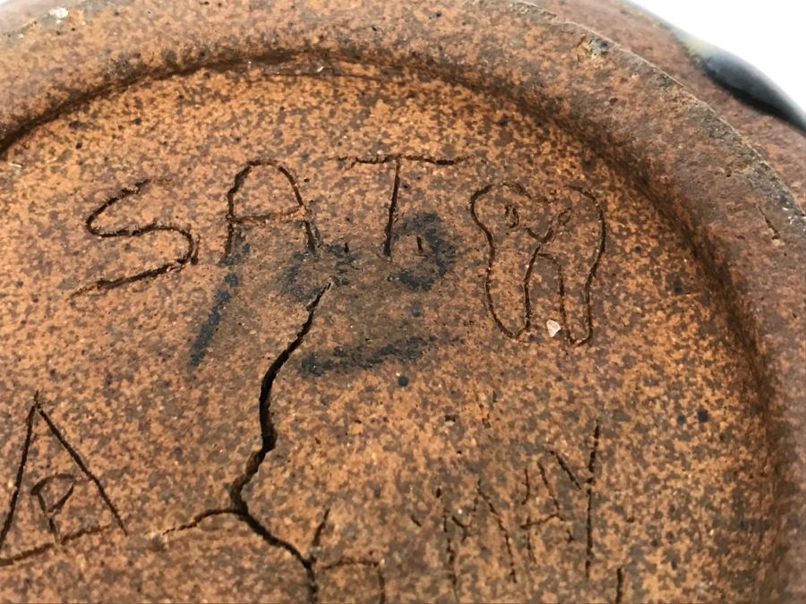 Vintage 1974 Mid-Century Pottery Bowl Signed S.A.T. P Enclosed By Triangle [Photo 13]