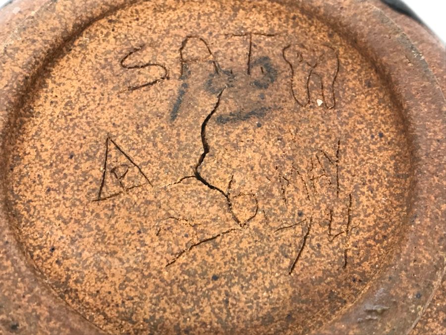 Vintage 1974 Mid-Century Pottery Bowl Signed S.A.T. P Enclosed By Triangle [Photo 11]
