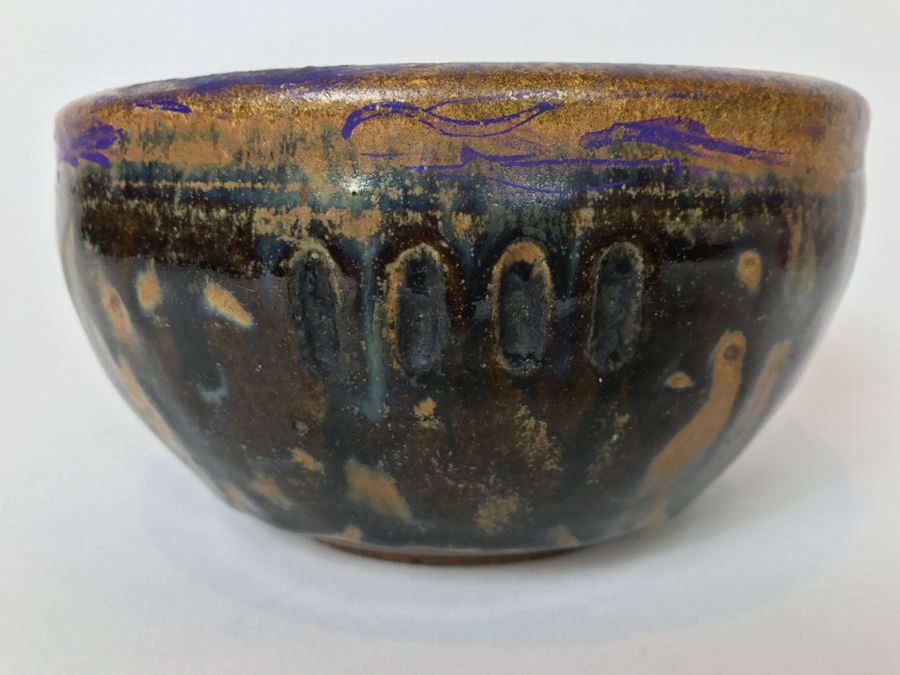 Vintage 1974 Mid-Century Pottery Bowl Signed S.A.T. P Enclosed By Triangle [Photo 3]