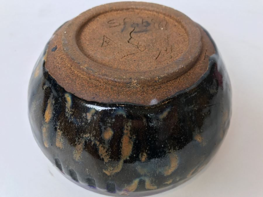 Vintage 1974 Mid-Century Pottery Bowl Signed S.A.T. P Enclosed By Triangle [Photo 10]