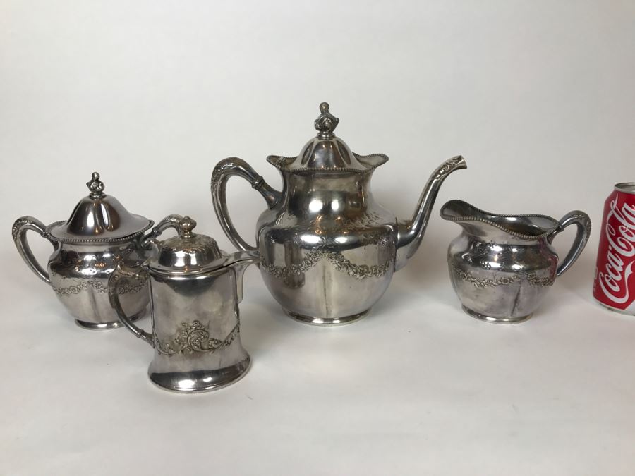 Vintage Pairpoint Mfg Co Quadruple Plate Silver Tea Set New Bedford, Mass