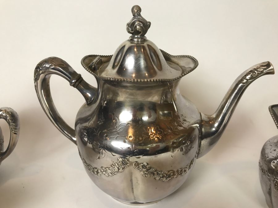 Vintage Pairpoint Mfg Co Quadruple Plate Silver Tea Set New Bedford, Mass [Photo 9]