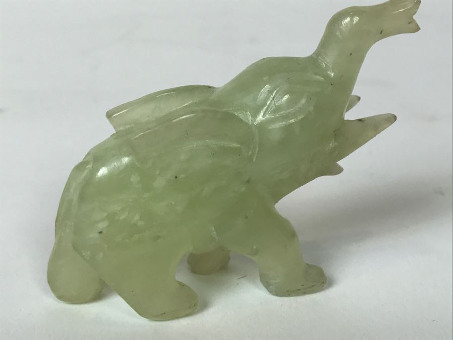 Small Carved Ebony Wood (Made In Ceylon) And Carved Stone Elephants With Trunks Up [Photo 14]