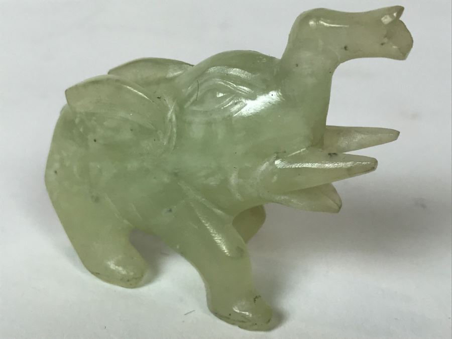 Small Carved Ebony Wood (Made In Ceylon) And Carved Stone Elephants With Trunks Up [Photo 13]