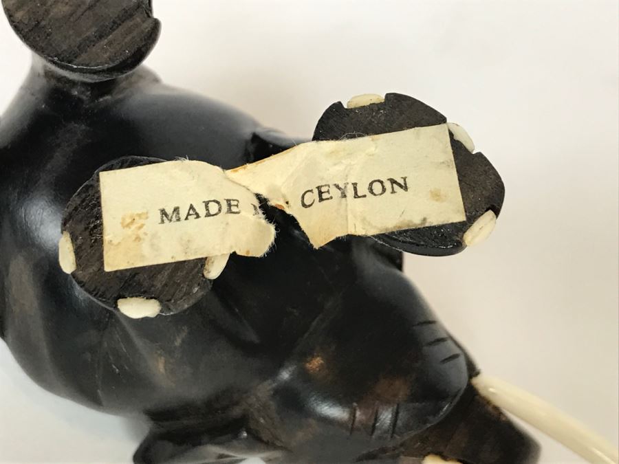 Small Carved Ebony Wood (Made In Ceylon) And Carved Stone Elephants With Trunks Up [Photo 9]