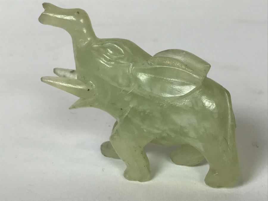 Small Carved Ebony Wood (Made In Ceylon) And Carved Stone Elephants With Trunks Up [Photo 11]