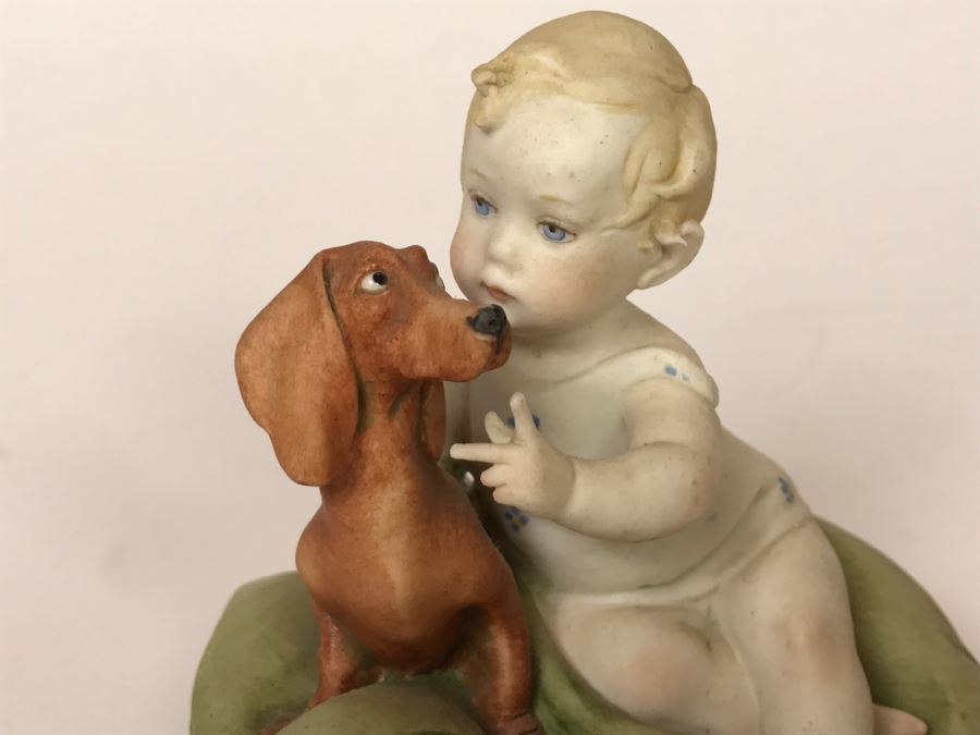 Vintage 1959 G. Calle Works Of Art Figurine Of Baby Petting Dog Italy [Photo 3]