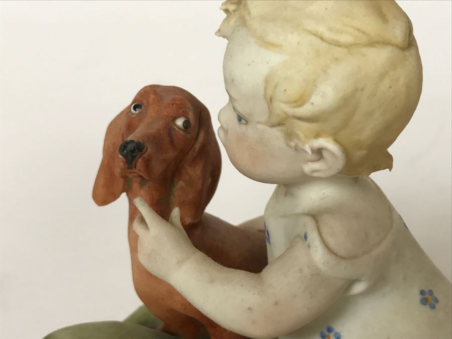 Vintage 1959 G. Calle Works Of Art Figurine Of Baby Petting Dog Italy [Photo 6]