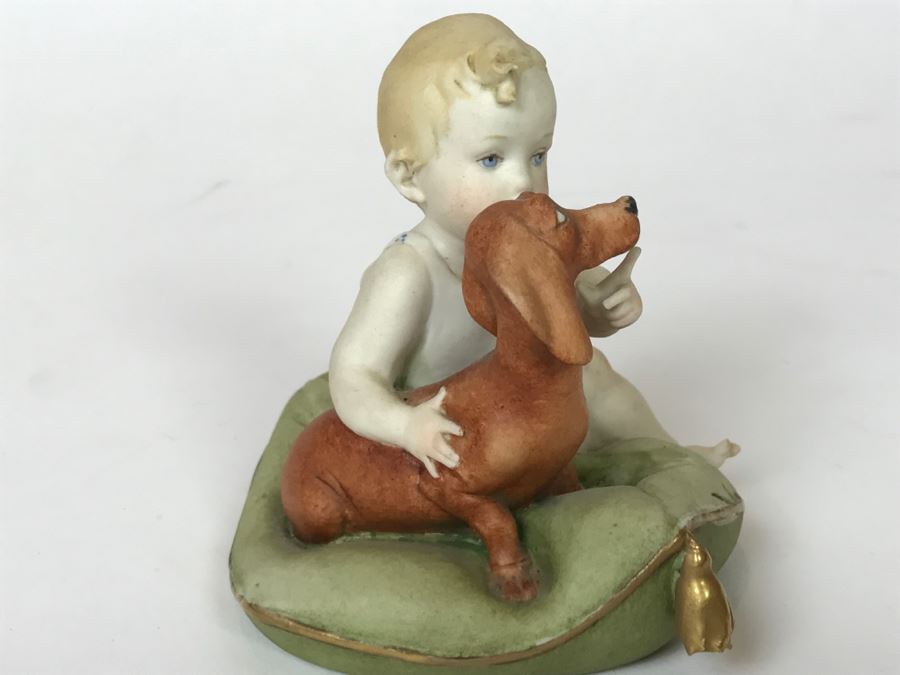 Vintage 1959 G. Calle Works Of Art Figurine Of Baby Petting Dog Italy [Photo 10]