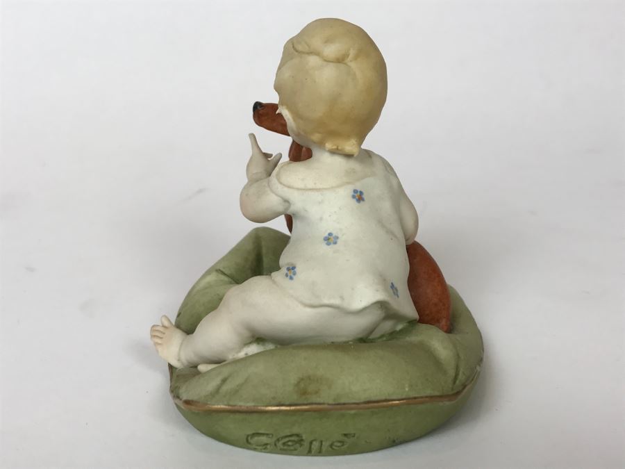 Vintage 1959 G. Calle Works Of Art Figurine Of Baby Petting Dog Italy [Photo 7]