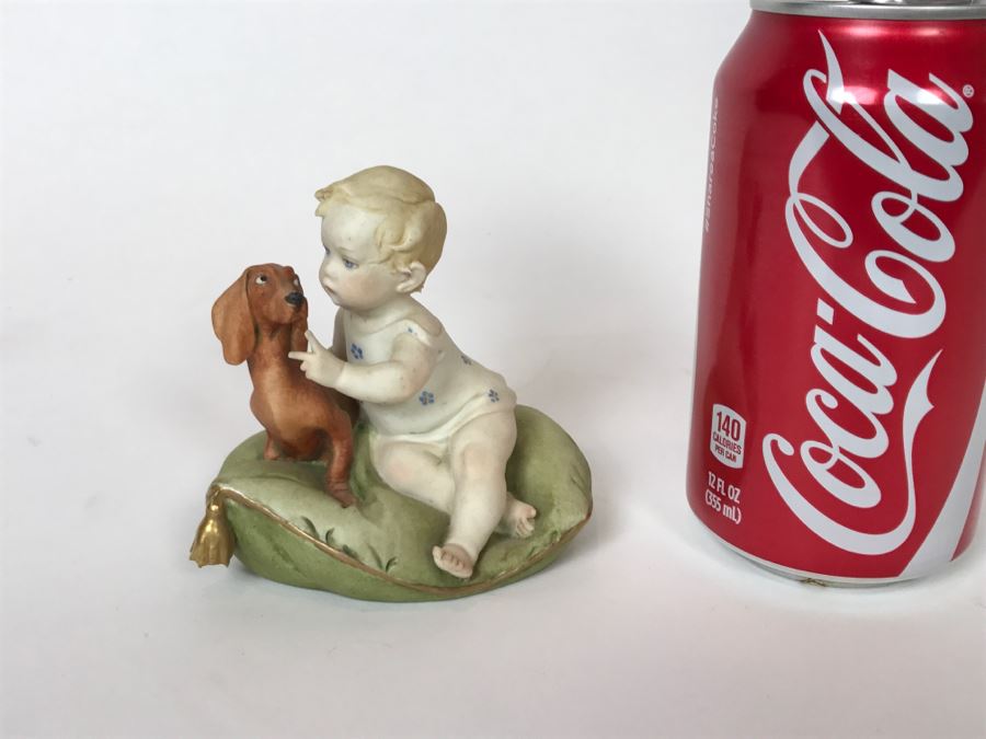 Vintage 1959 G. Calle Works Of Art Figurine Of Baby Petting Dog Italy [Photo 15]