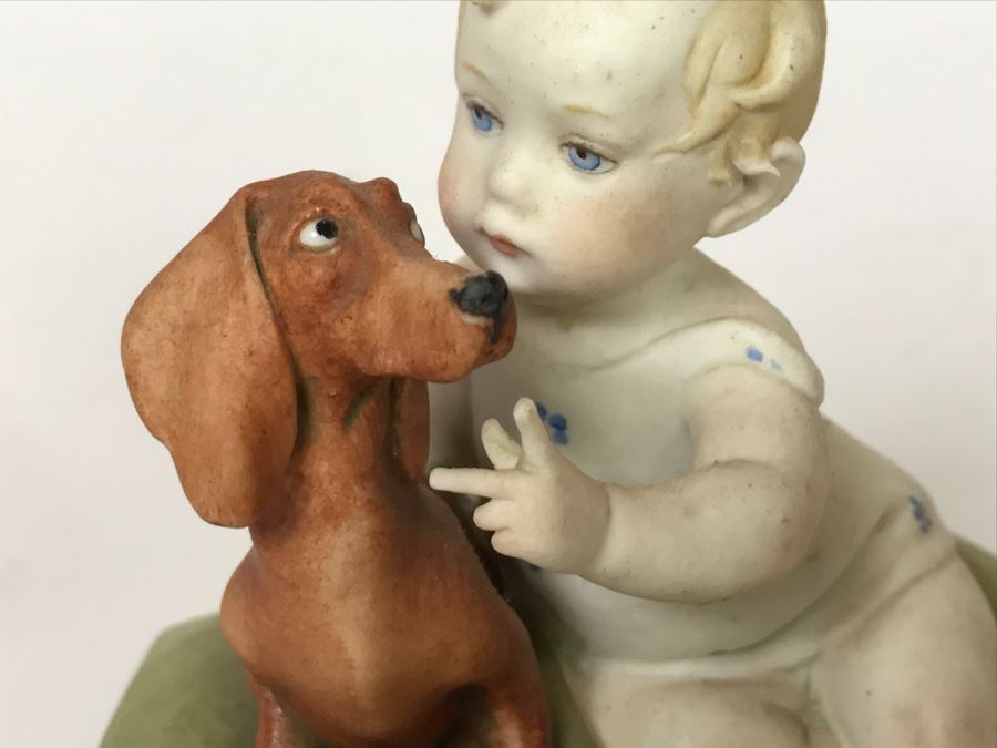 Vintage 1959 G. Calle Works Of Art Figurine Of Baby Petting Dog Italy [Photo 4]