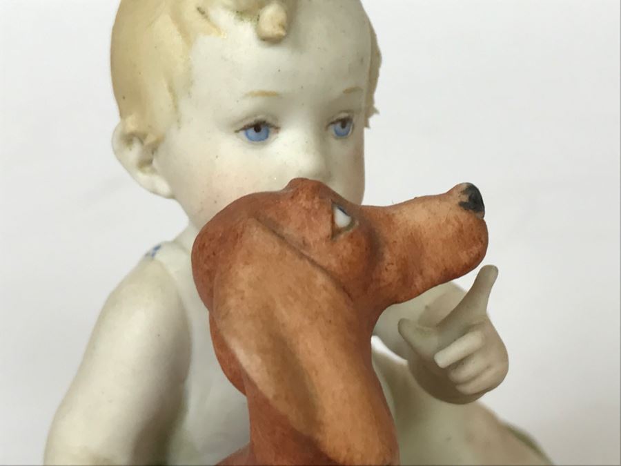 Vintage 1959 G. Calle Works Of Art Figurine Of Baby Petting Dog Italy [Photo 11]