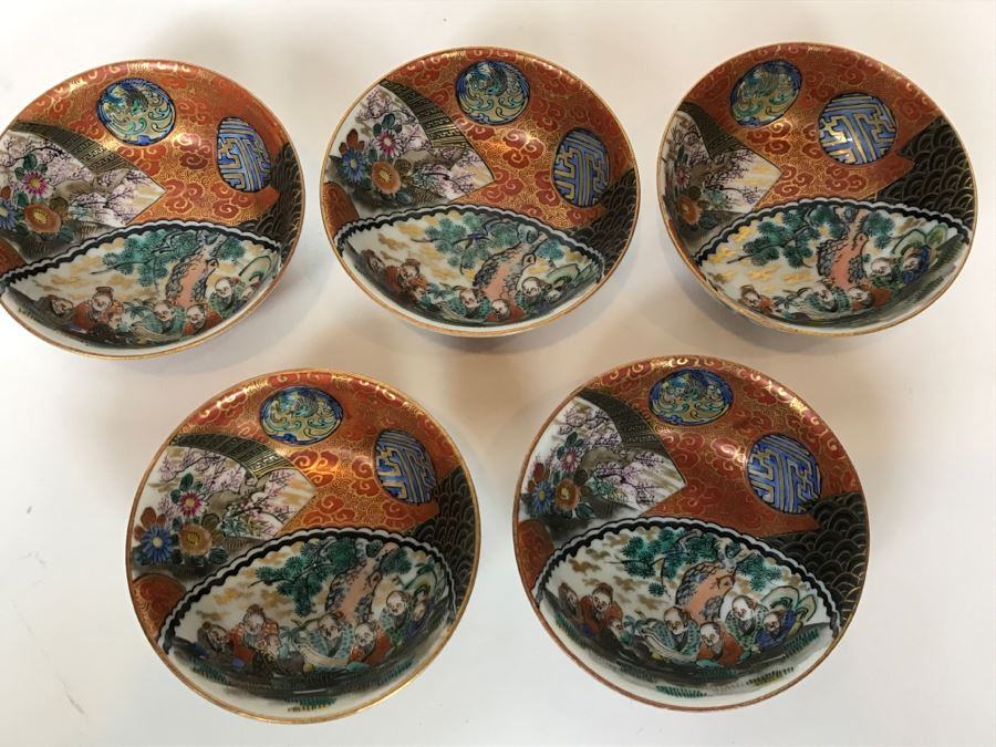 Vintage Set Of 5 Signed Hand Painted Japanese Porcelain Bowls (Small) [Photo 13]