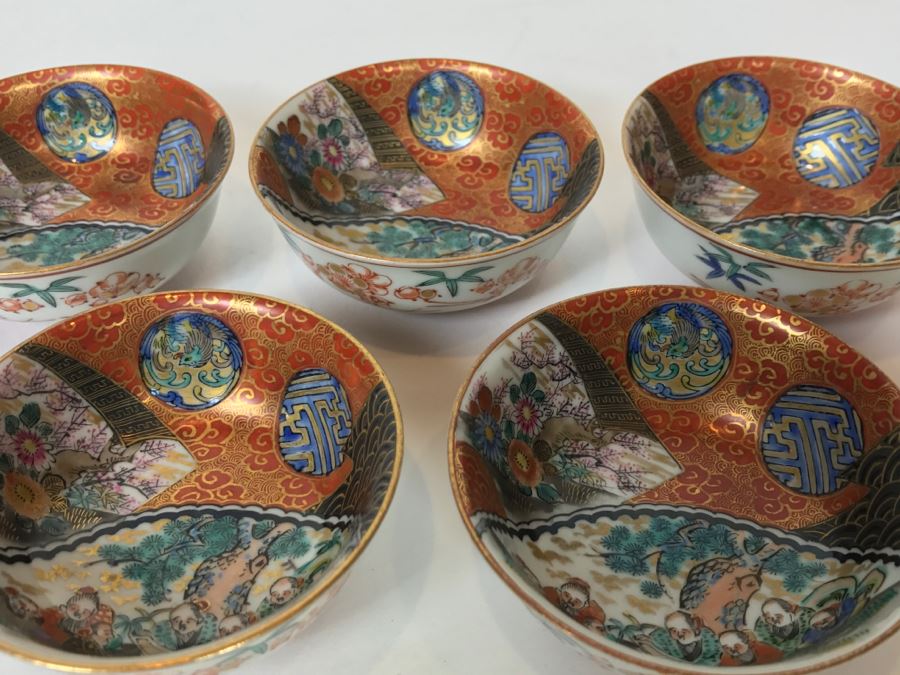 Vintage Set Of 5 Signed Hand Painted Japanese Porcelain Bowls (Small) [Photo 2]