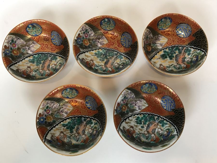 Vintage Set Of 5 Signed Hand Painted Japanese Porcelain Bowls (Small) [Photo 14]