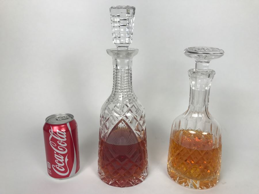 Pair Of Liquor Decanters With Stoppers - One Is Signed Waterford - Drink Anyone?