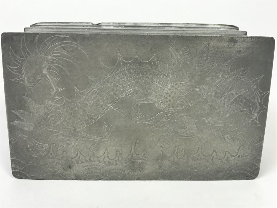 Pair Of Chased Design Dragon Serpent Pewter Boxes Signed Huikee Pewter Swatow [Photo 13]