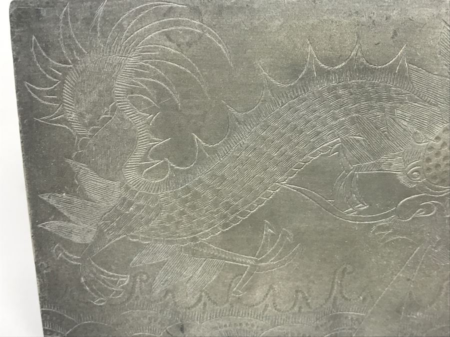 Pair Of Chased Design Dragon Serpent Pewter Boxes Signed Huikee Pewter Swatow [Photo 15]