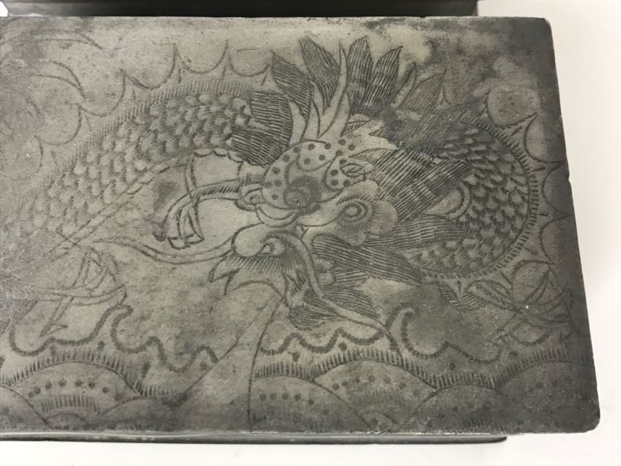 Pair Of Chased Design Dragon Serpent Pewter Boxes Signed Huikee Pewter Swatow [Photo 5]