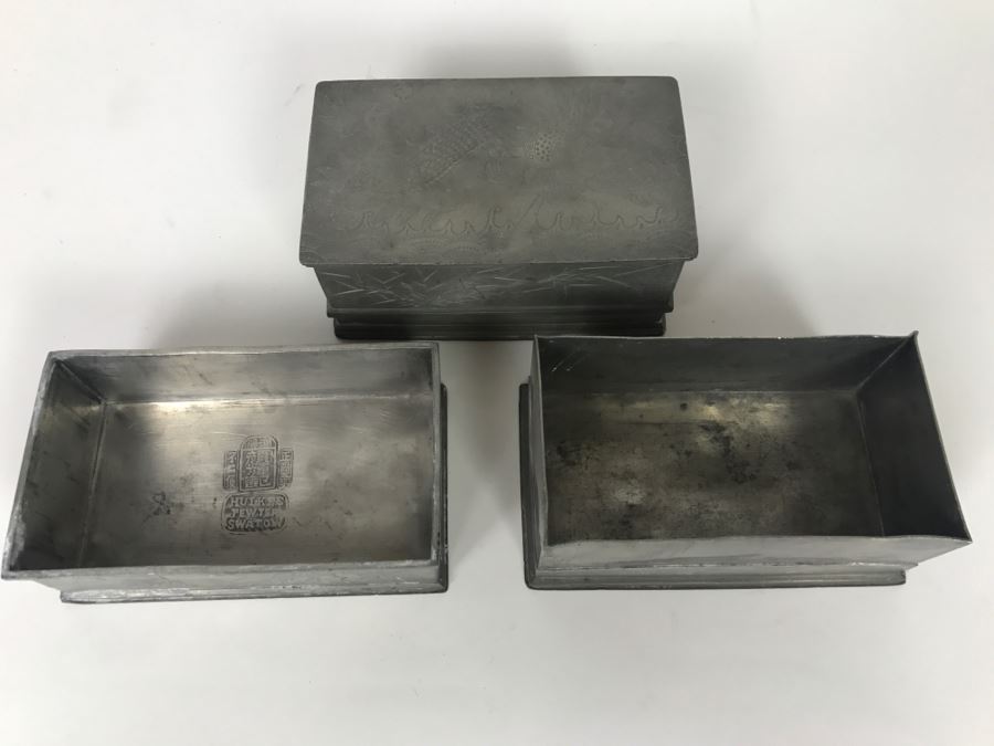 Pair Of Chased Design Dragon Serpent Pewter Boxes Signed Huikee Pewter Swatow [Photo 10]