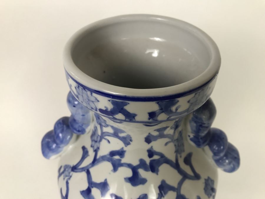 Large Blue And White Signed Asian Vase [Photo 4]