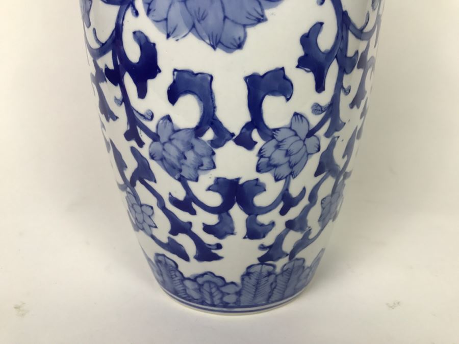 Large Blue And White Signed Asian Vase [Photo 6]