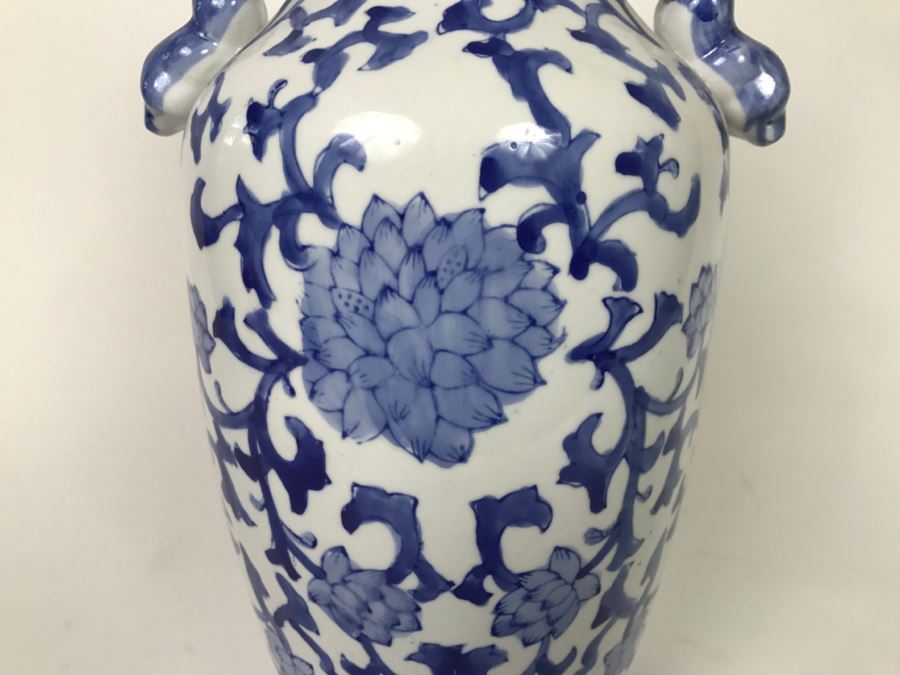 Large Blue And White Signed Asian Vase [Photo 5]
