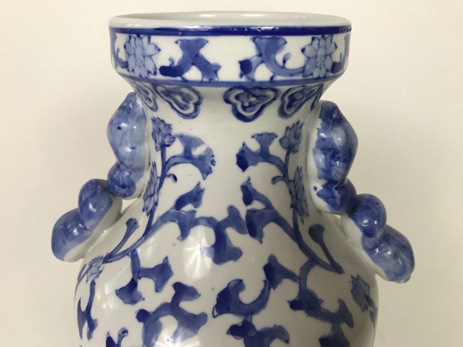 Large Blue And White Signed Asian Vase [Photo 3]