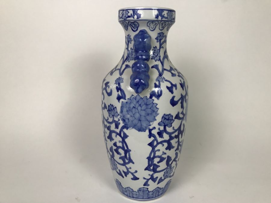 Large Blue And White Signed Asian Vase [Photo 7]