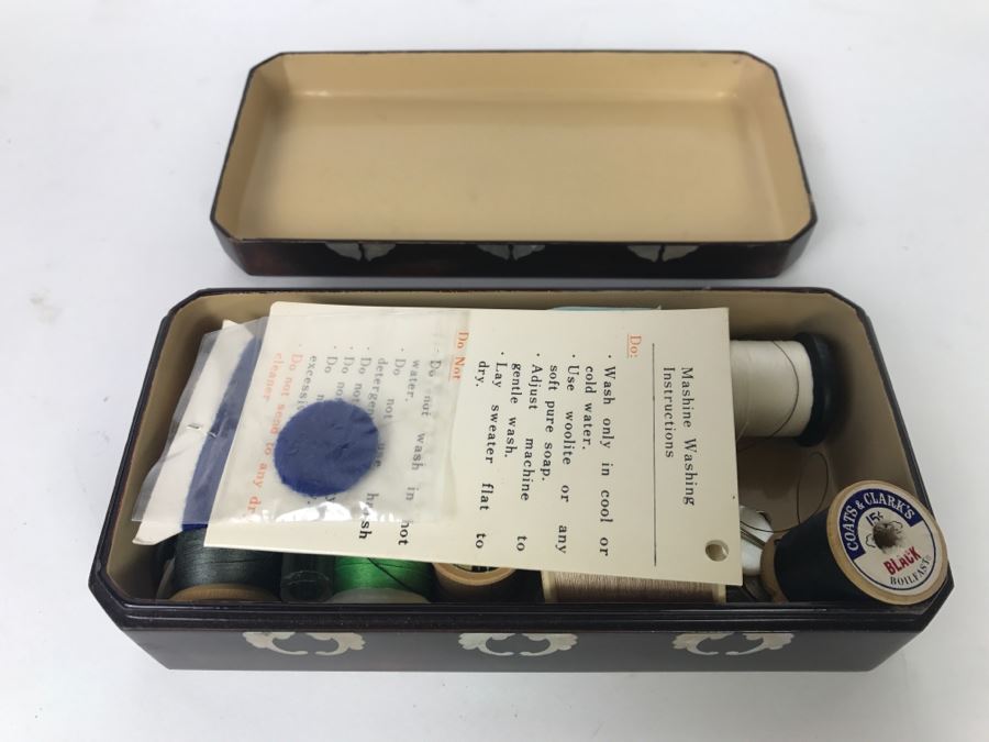 Japanese Made In Occupied Japan Maruni Lacquerware Box With Mother Of Pearl Inlay Filled With Sewing Supplies [Photo 11]