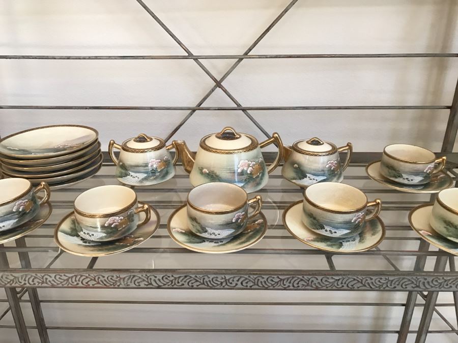 Vintage Hand Painted China Tea Set Signed Apx 22 Pieces