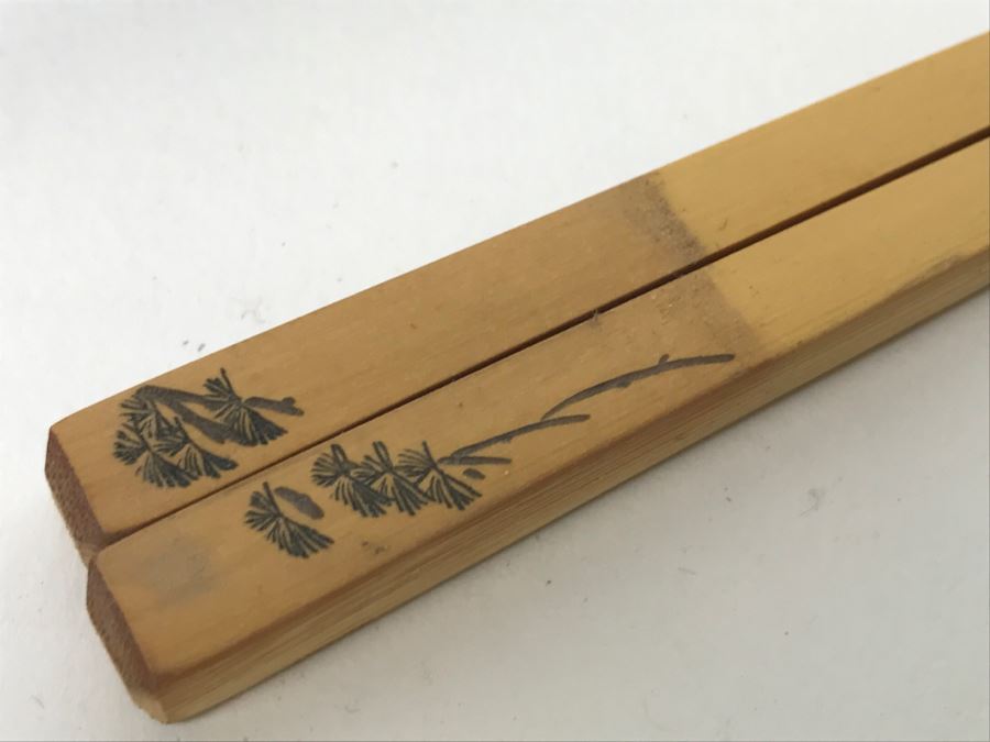 Vintage Lacquer With Mother Of Pearl Inlay Chopsticks And Bamboo Chopsticks [Photo 8]