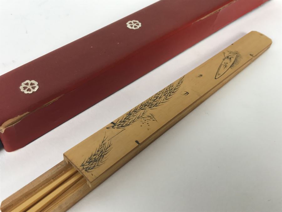 Vintage Lacquer With Mother Of Pearl Inlay Chopsticks And Bamboo Chopsticks [Photo 7]