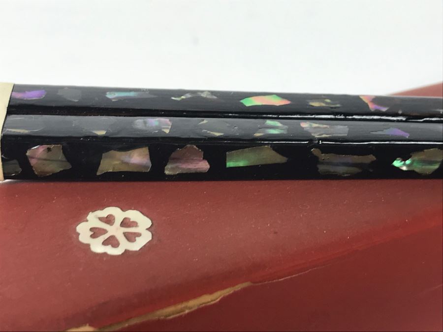 Vintage Lacquer With Mother Of Pearl Inlay Chopsticks And Bamboo Chopsticks [Photo 10]
