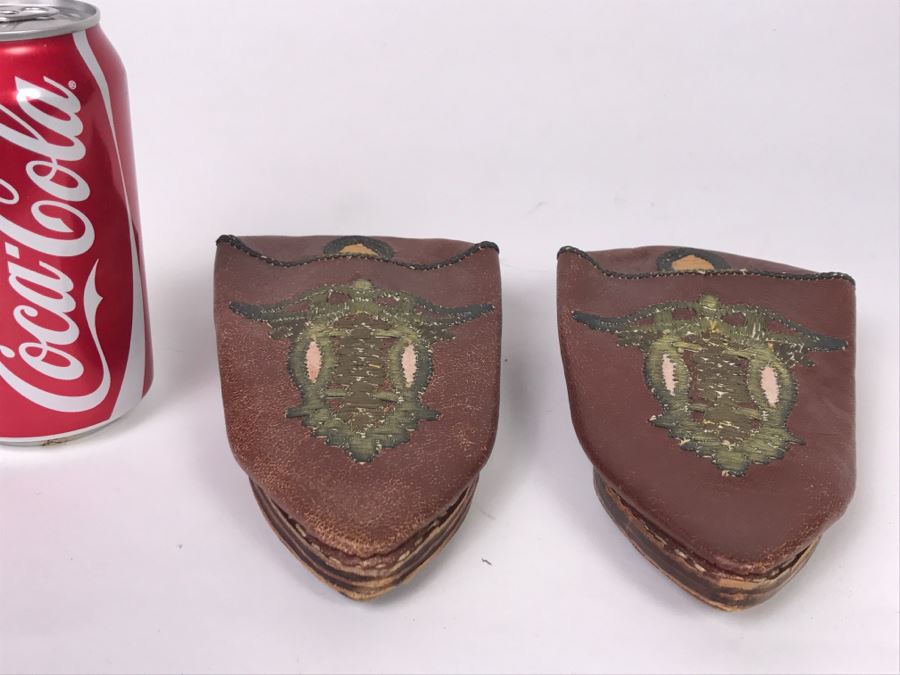Pair Of Vintage Hand Made Leather Slippers With Embroidery [Photo 11]