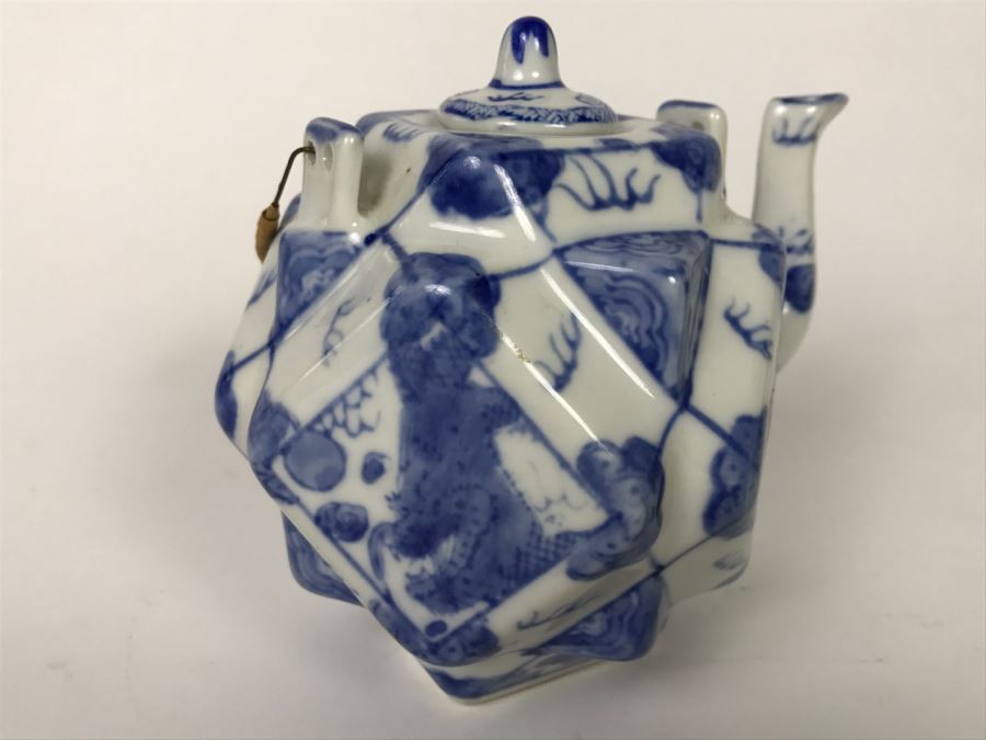 Signed Blue And White Asian Teapot [Photo 8]