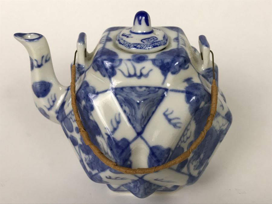 Signed Blue And White Asian Teapot [Photo 2]