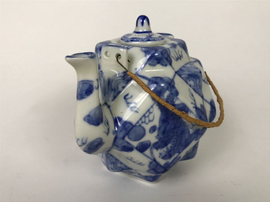 Signed Blue And White Asian Teapot [Photo 6]