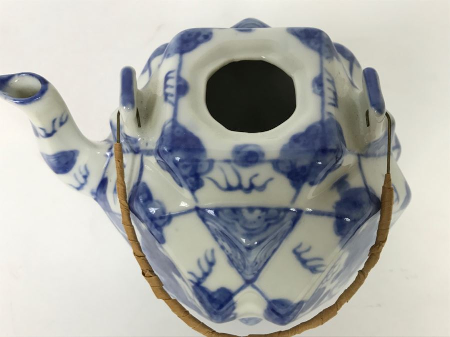 Signed Blue And White Asian Teapot [Photo 4]