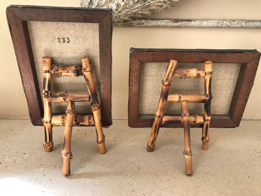 Pair Of Decorative Asian Artwork With Bamboo Stands [Photo 10]