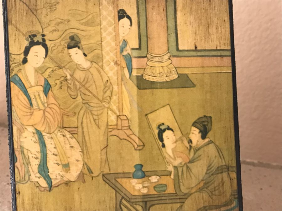 Pair Of Decorative Asian Artwork With Bamboo Stands [Photo 4]