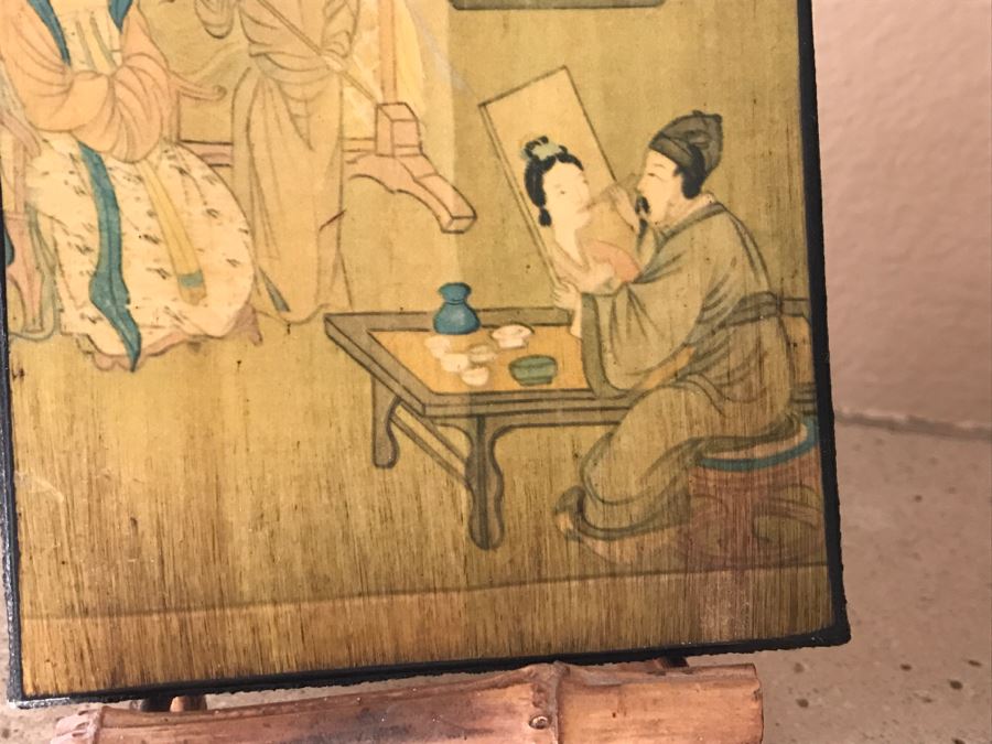 Pair Of Decorative Asian Artwork With Bamboo Stands [Photo 5]